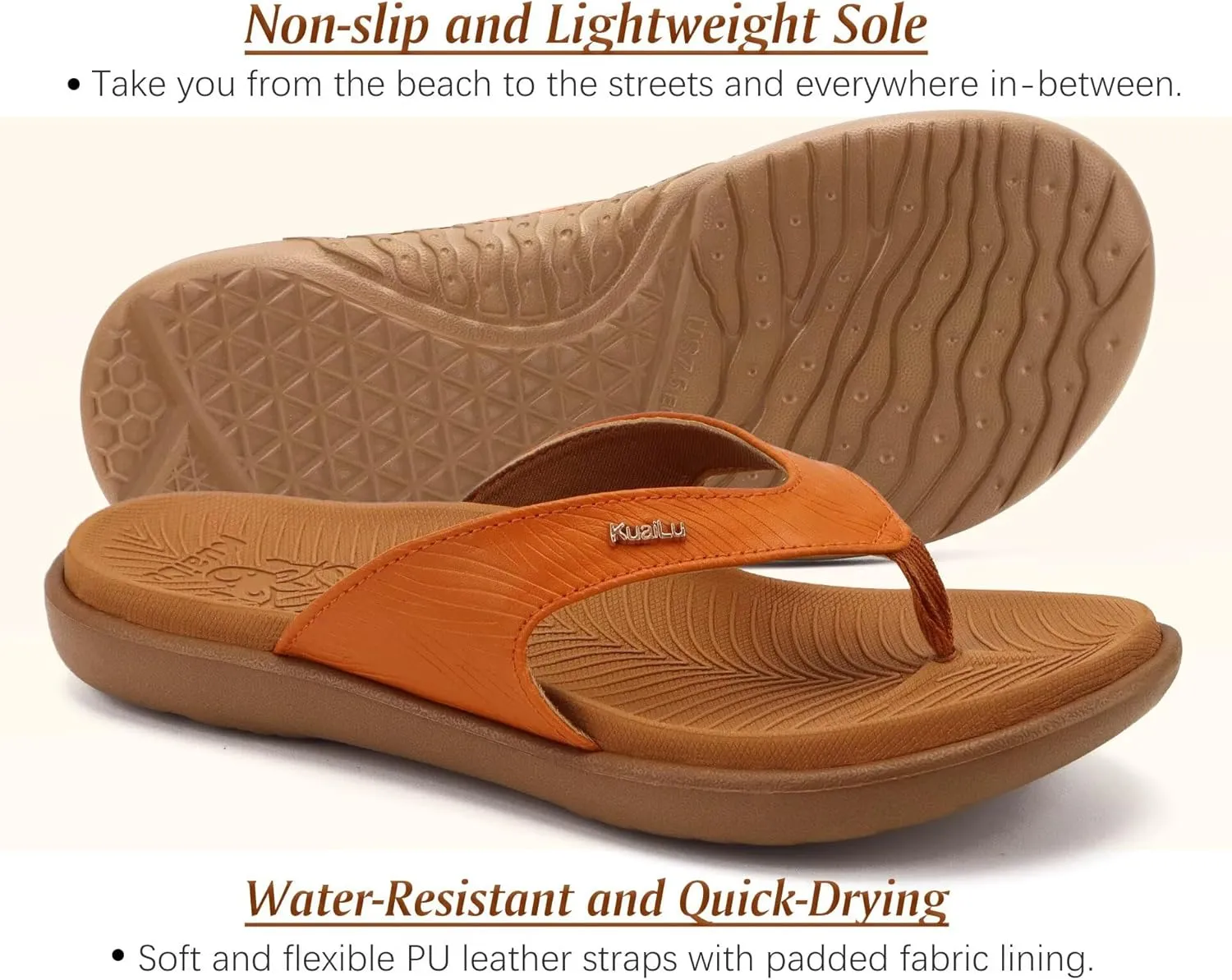 KuaiLu Flip Flops For Women Ladies Orthotic Yoga Mat Cushion Sandals Dressy Womans Lightweight Summer Slip On Beach Thong Sandles with Comfortable Arch Support (US Size 5-12)