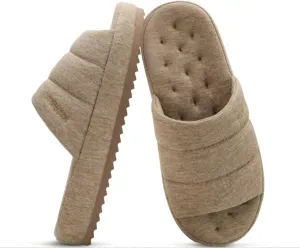 KuaiLu Men's Fashion Quilted Cotton-blend Fabric Sandal Slippers Cozy Memory Foam Indoor/Outdoor House Shoes with Lightweight Soft Cushion Footbed Hard Rubber Sole