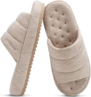 KuaiLu Men's Fashion Quilted Cotton-blend Fabric Sandal Slippers Cozy Memory Foam Indoor/Outdoor House Shoes with Lightweight Soft Cushion Footbed Hard Rubber Sole