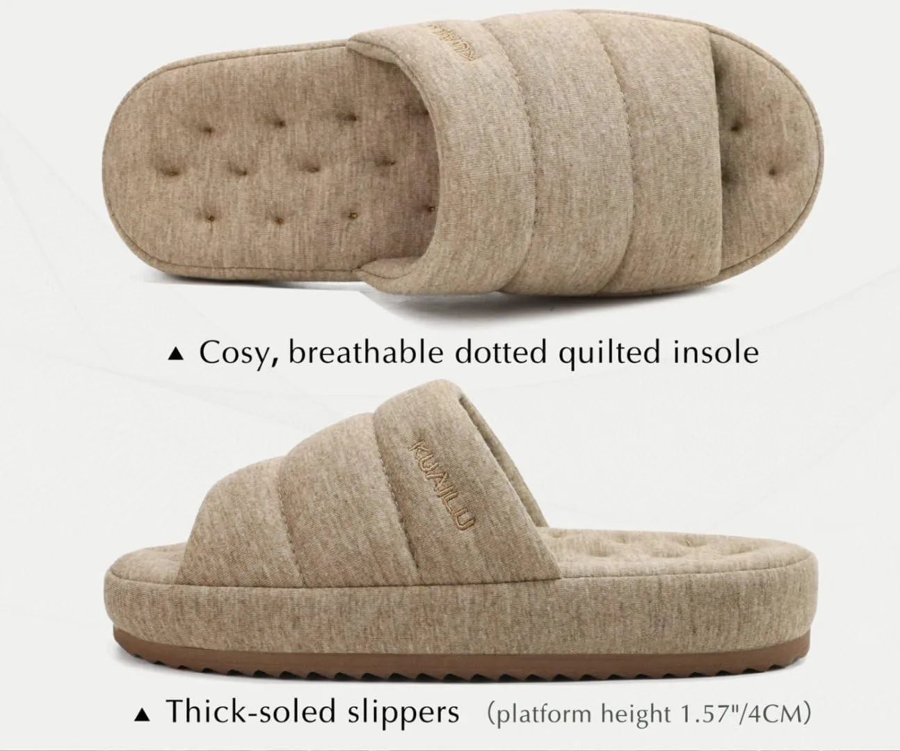 KuaiLu Men's Fashion Quilted Cotton-blend Fabric Sandal Slippers Cozy Memory Foam Indoor/Outdoor House Shoes with Lightweight Soft Cushion Footbed Hard Rubber Sole