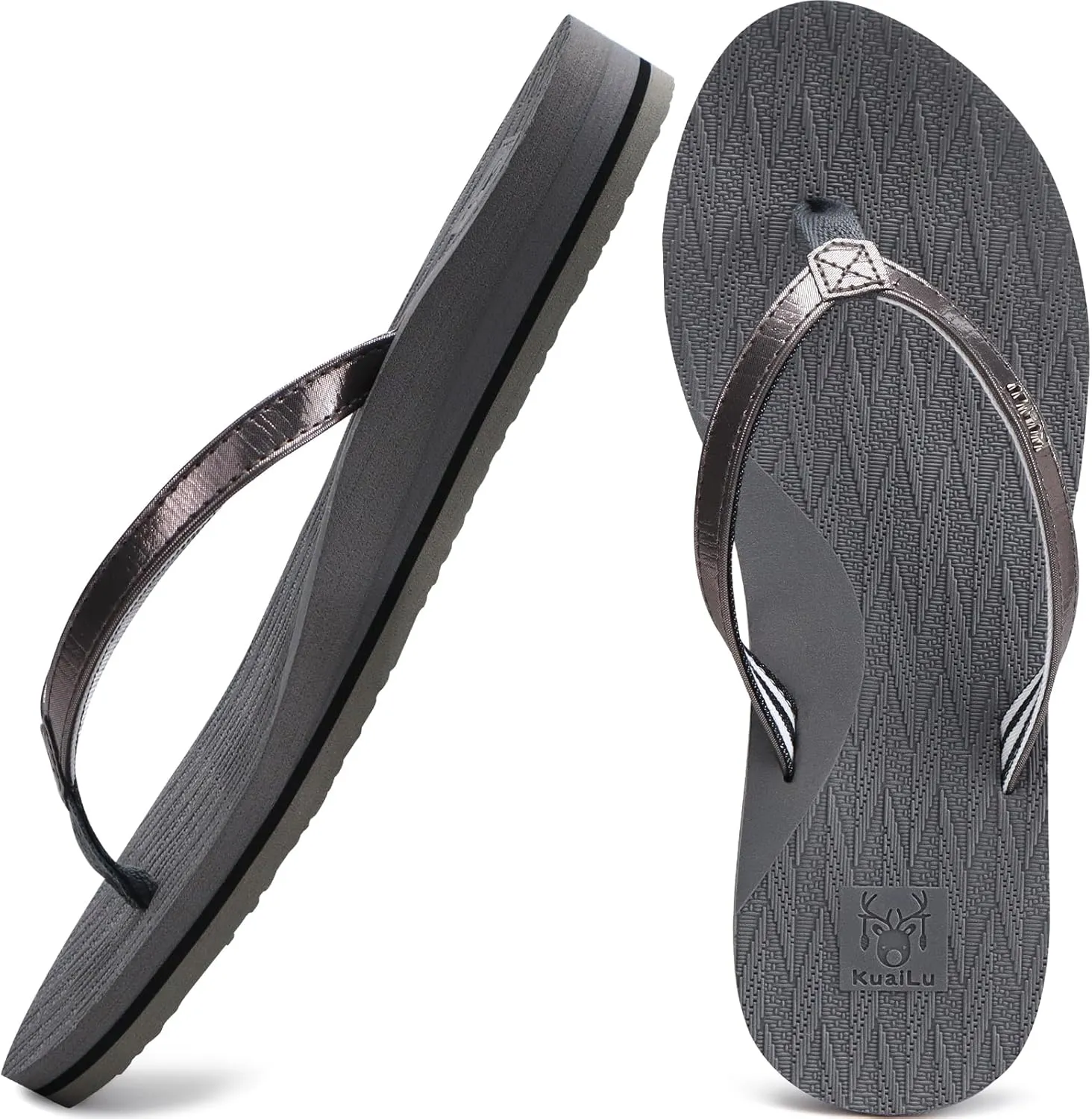 KuaiLu Womens Fashion Flip Flops Ladies Lightweight Summer Beach Yoga Mat Thong Sandals with Comfortable Arch Support