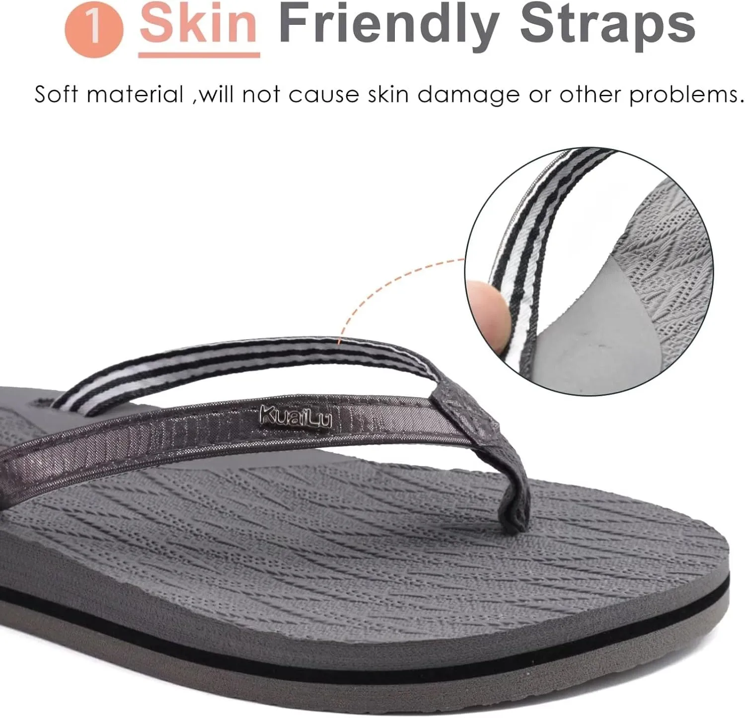 KuaiLu Womens Fashion Flip Flops Ladies Lightweight Summer Beach Yoga Mat Thong Sandals with Comfortable Arch Support