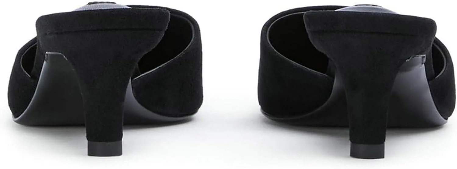 KysBloes Kitten Heel Mules for Women Square Toe Slip On Pumps Low Heel Slides Backless Dress Casual Shoes