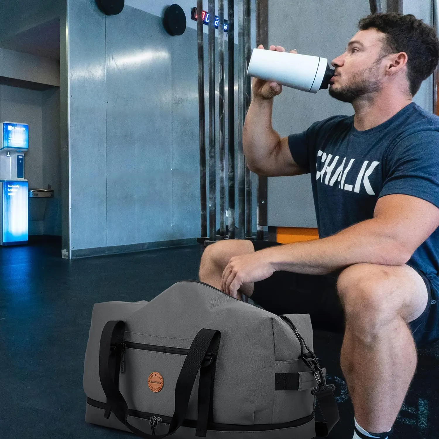 Laripwit Duffle Bag Large Size Gym Bags for Men Waterproof Travel Duffel Bag for Women Weekender Bag with Shoes Compartment Overnight Bag 55 L, Grey