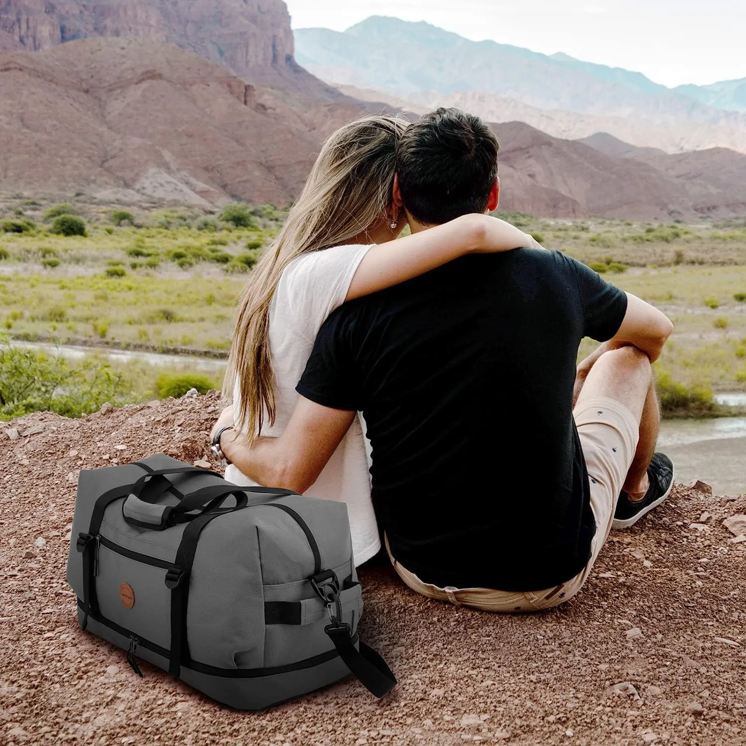 Laripwit Duffle Bag Large Size Gym Bags for Men Waterproof Travel Duffel Bag for Women Weekender Bag with Shoes Compartment Overnight Bag 55 L, Grey