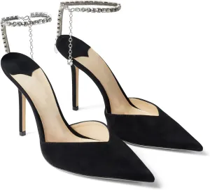 LauraVicci Women's Heeled Sandals Crystal Chain Ankle Straps Rhinestones Buckle High Heels Stiletto Slip On Wedding Party Satin Dress Shoes