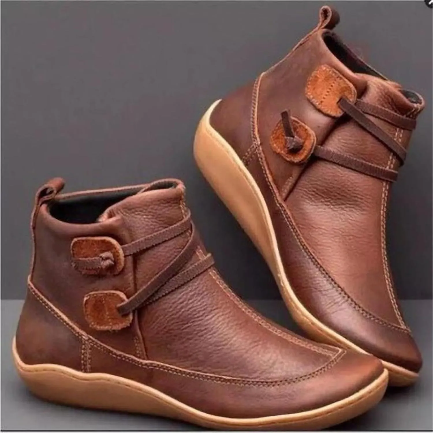 Lausiuoe Boots For Women Ankle Booties Flat Short Booties Ladies Western Casual Dressy Elegant Wide Width Boot Pull-On