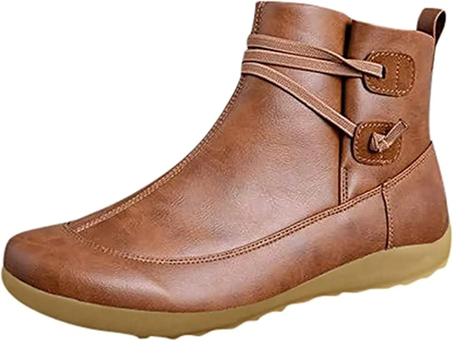 Lausiuoe Boots For Women Ankle Booties Flat Short Booties Ladies Western Casual Dressy Elegant Wide Width Boot Pull-On