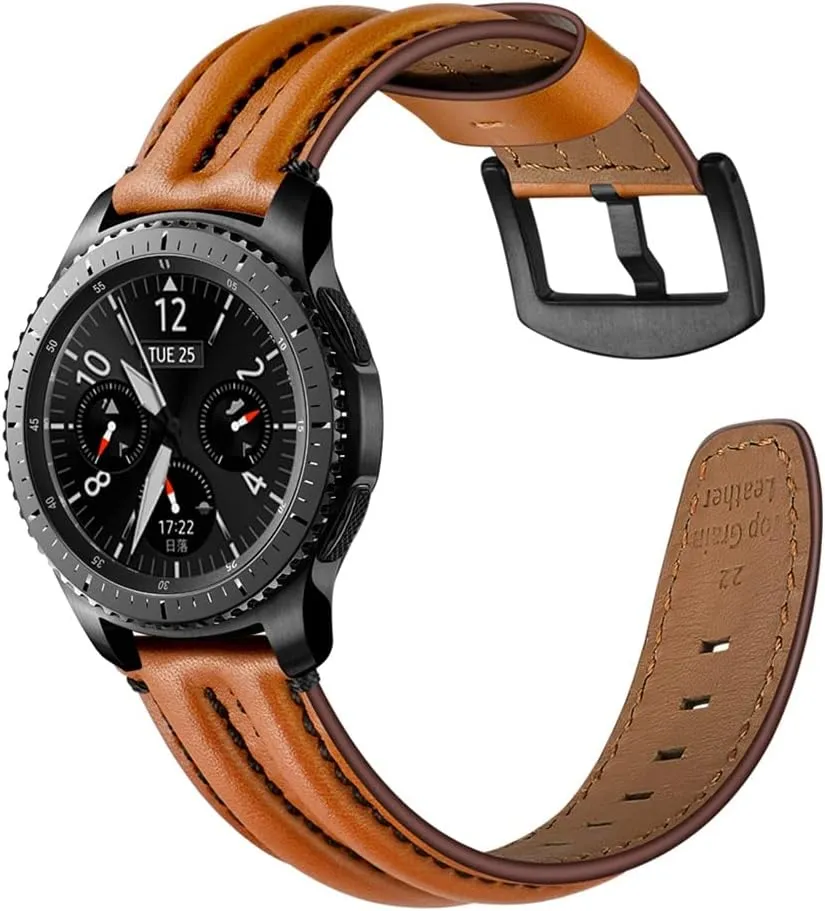 Leather Watch Band 20mm 22mm Cowhide Watch Strap Keel Strap Watchbands Belt Brown Black(22mm)