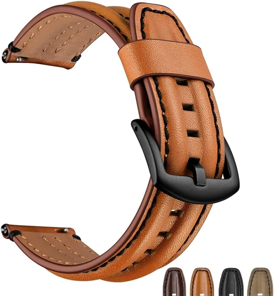 Leather Watch Band 20mm 22mm Cowhide Watch Strap Keel Strap Watchbands Belt Brown Black(22mm)