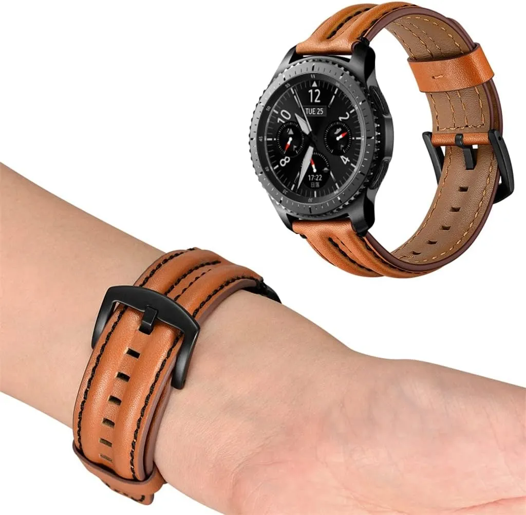 Leather Watch Band 20mm 22mm Cowhide Watch Strap Keel Strap Watchbands Belt Brown Black(22mm)