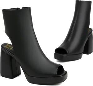 LEHOOR Women Platform Open Peep Toe Booties Sandals Cutout Chunky Heel Backless Sandal Booty Side Zipper Summer Ankle Boots Sandals 3.5 Inch Block High Heels Fashion Ladies Outing Party Size 4-14 M US