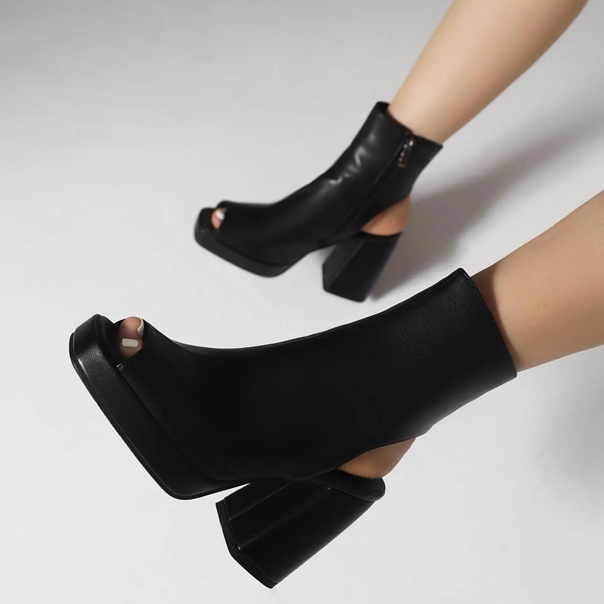 LEHOOR Women Platform Open Peep Toe Booties Sandals Cutout Chunky Heel Backless Sandal Booty Side Zipper Summer Ankle Boots Sandals 3.5 Inch Block High Heels Fashion Ladies Outing Party Size 4-14 M US