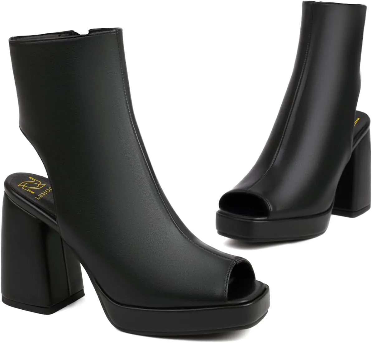 LEHOOR Women Platform Open Peep Toe Booties Sandals Cutout Chunky Heel Backless Sandal Booty Side Zipper Summer Ankle Boots Sandals 3.5 Inch Block High Heels Fashion Ladies Outing Party Size 4-14 M US