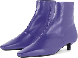 LEMUTISME Women's Classic Square Toe Matte Leather Autumn Winter Side Zipper Elegant Low Low Kitten Heel Ankle Booties
