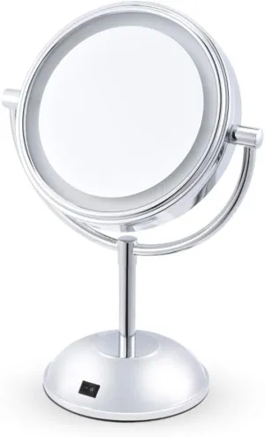 Lighted Makeup Mirror,Makeup Mirror with Lights and Magnification,led Vanity Mirror,Rechargeable and Cordless,with Touch-Control Brightness (Color : Silver)