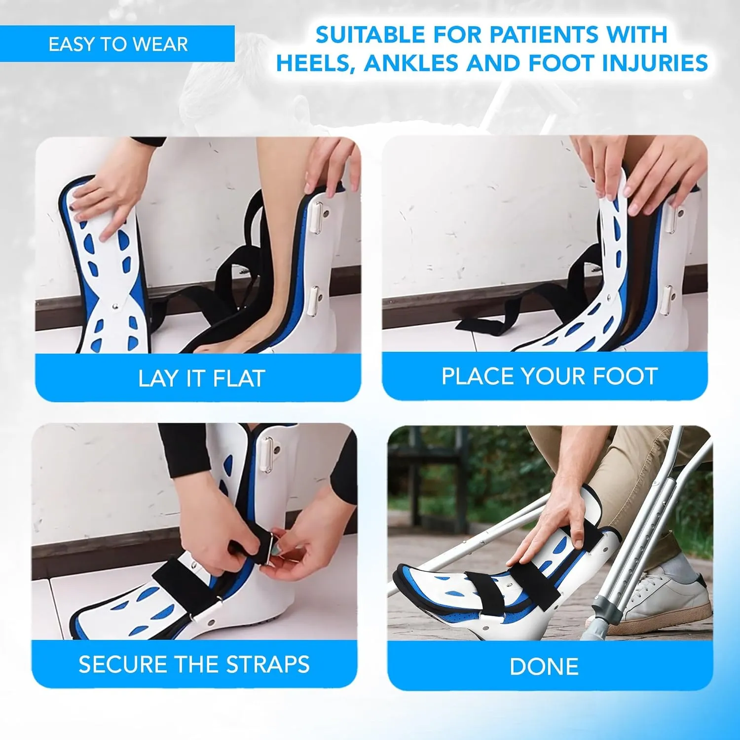 Lightweight Outdoor Walking Boot for Sprain Ankle & Broken Foot | Anti-Shock Adjustable Strap Universal Fit | Feet Support Spurs Relief Injury Recovery | Right Foot Medium Size | AP30018-R-M