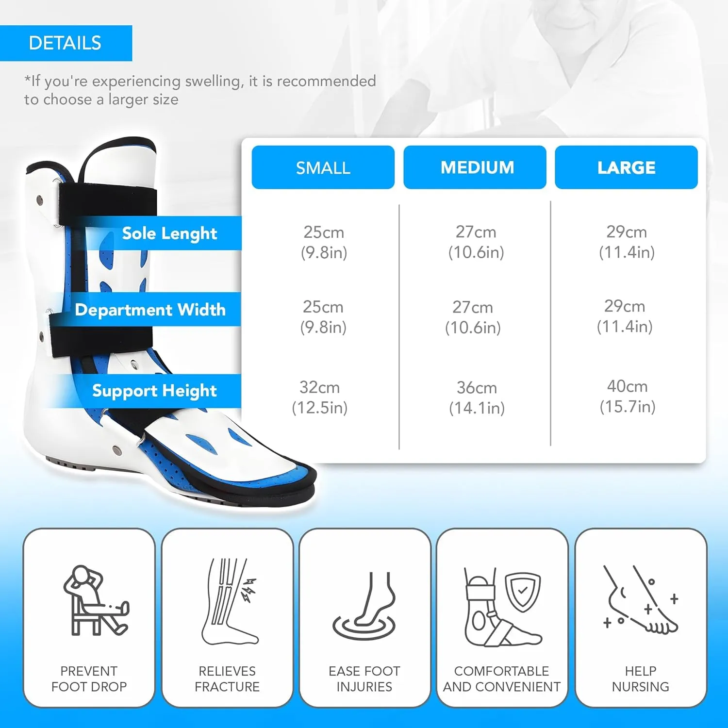 Lightweight Outdoor Walking Boot for Sprain Ankle & Broken Foot | Anti-Shock Adjustable Strap Universal Fit | Feet Support Spurs Relief Injury Recovery | Right Foot Medium Size | AP30018-R-M
