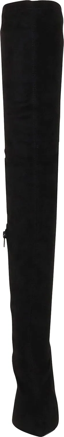 Liliana Women Faux Leather Pointy Toe Thigh High Single Sole Stiletto Boot
