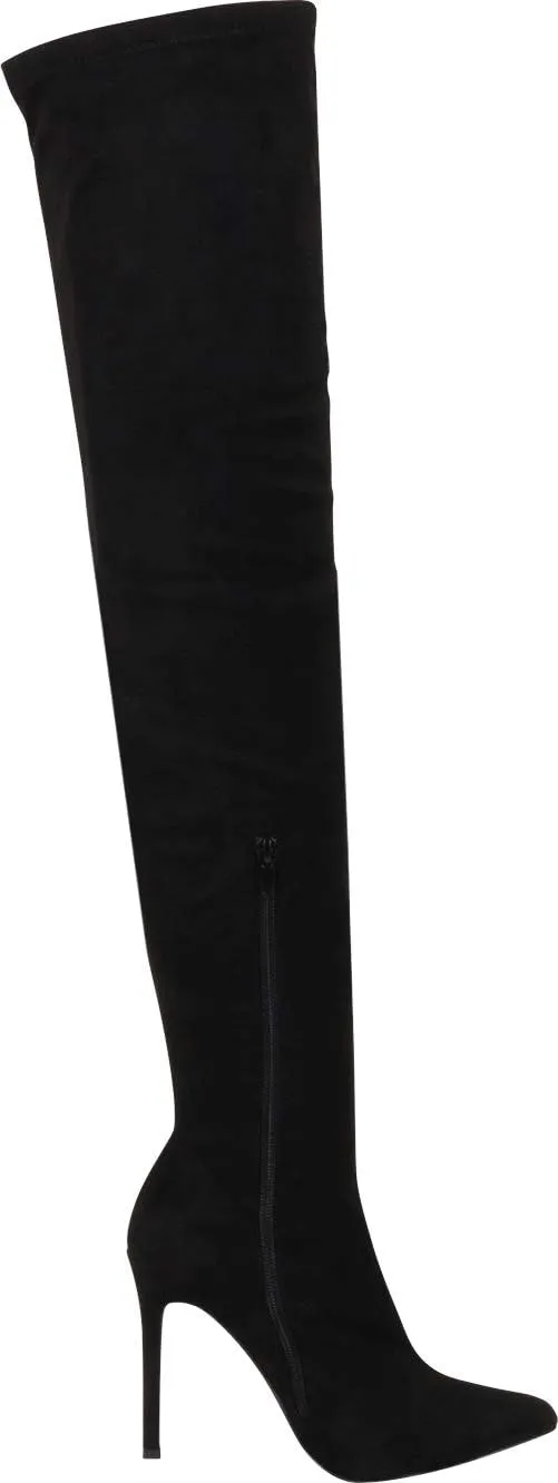 Liliana Women Faux Leather Pointy Toe Thigh High Single Sole Stiletto Boot