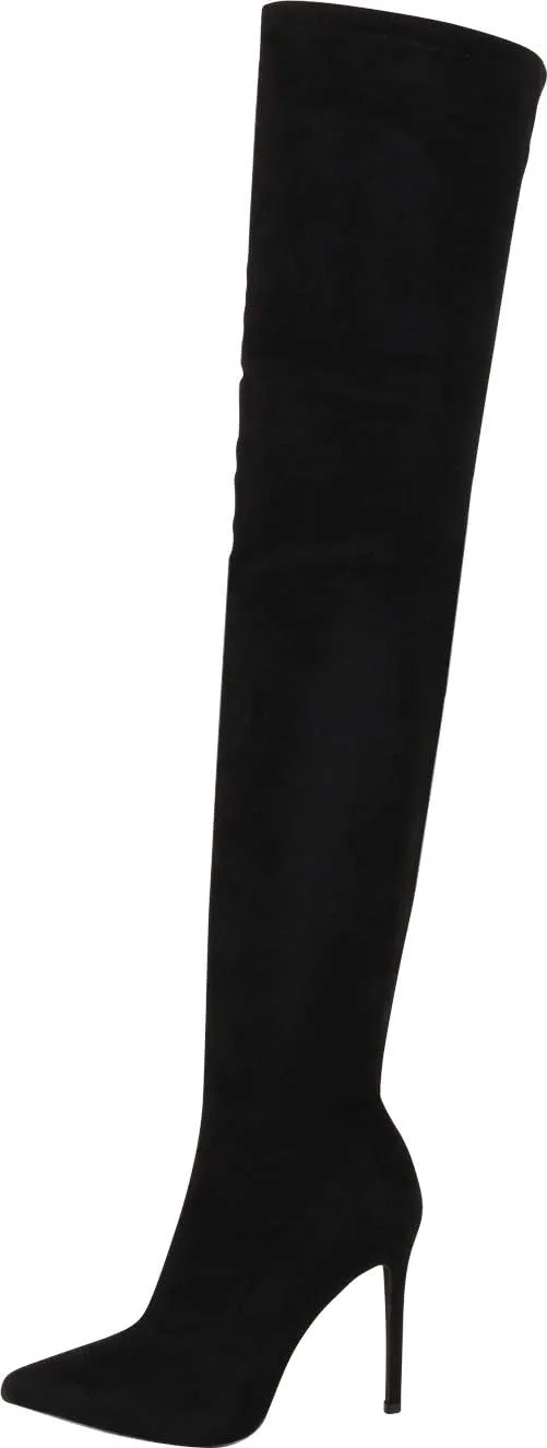 Liliana Women Faux Leather Pointy Toe Thigh High Single Sole Stiletto Boot