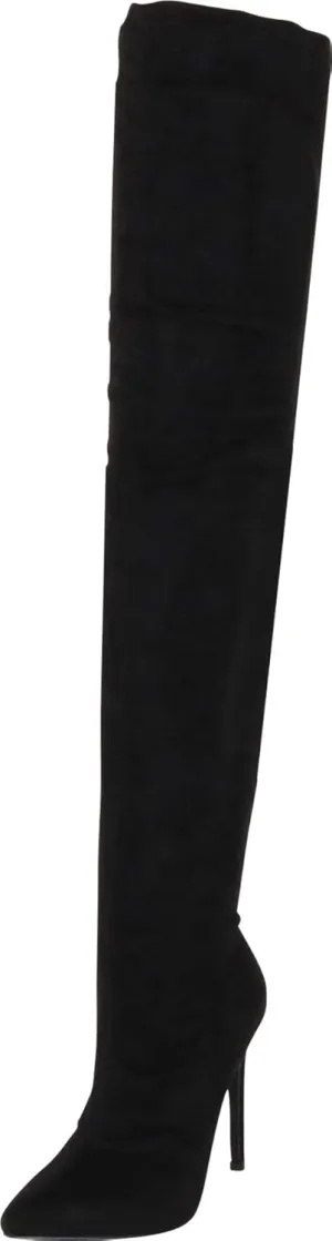 Liliana Women Faux Leather Pointy Toe Thigh High Single Sole Stiletto Boot