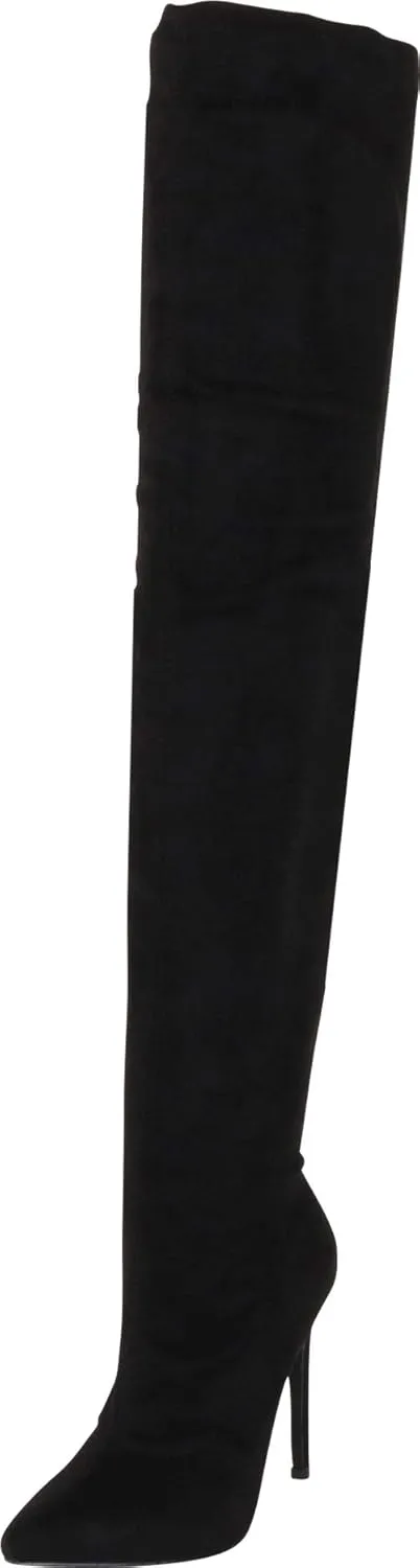 Liliana Women Faux Leather Pointy Toe Thigh High Single Sole Stiletto Boot