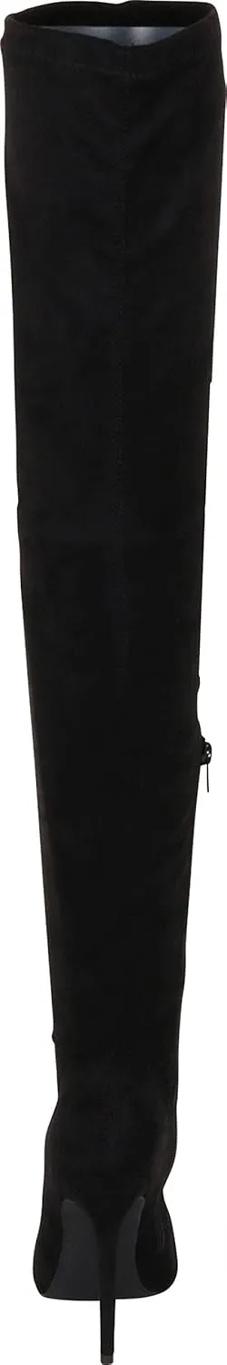 Liliana Women Faux Leather Pointy Toe Thigh High Single Sole Stiletto Boot