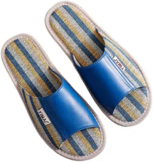 Linen Slippers For Women，Sandal For Men Open Toe ，Sheep Skin Cotton And Linen Sandals ， Men And Women Home Couple Flip Flop ，leather Indoor Non-slip Sandals ( Color : Light blue , Size : EUR 39-40 )