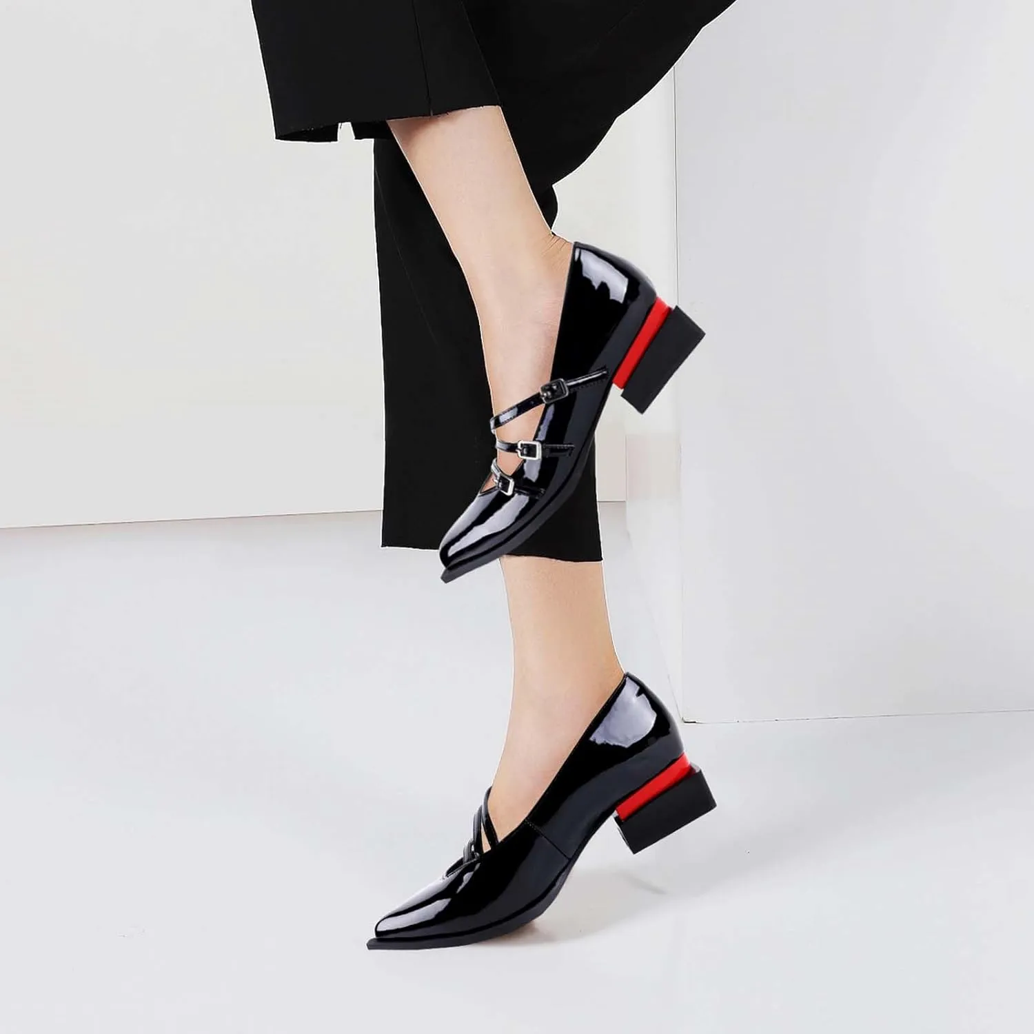 LingxiaUne Shoes for Women Fashion Forward Elegant Dressy Womens Pumps and Loafers with Low Chunky Heel and Sleek Pointed Toe Design Fashion Forward