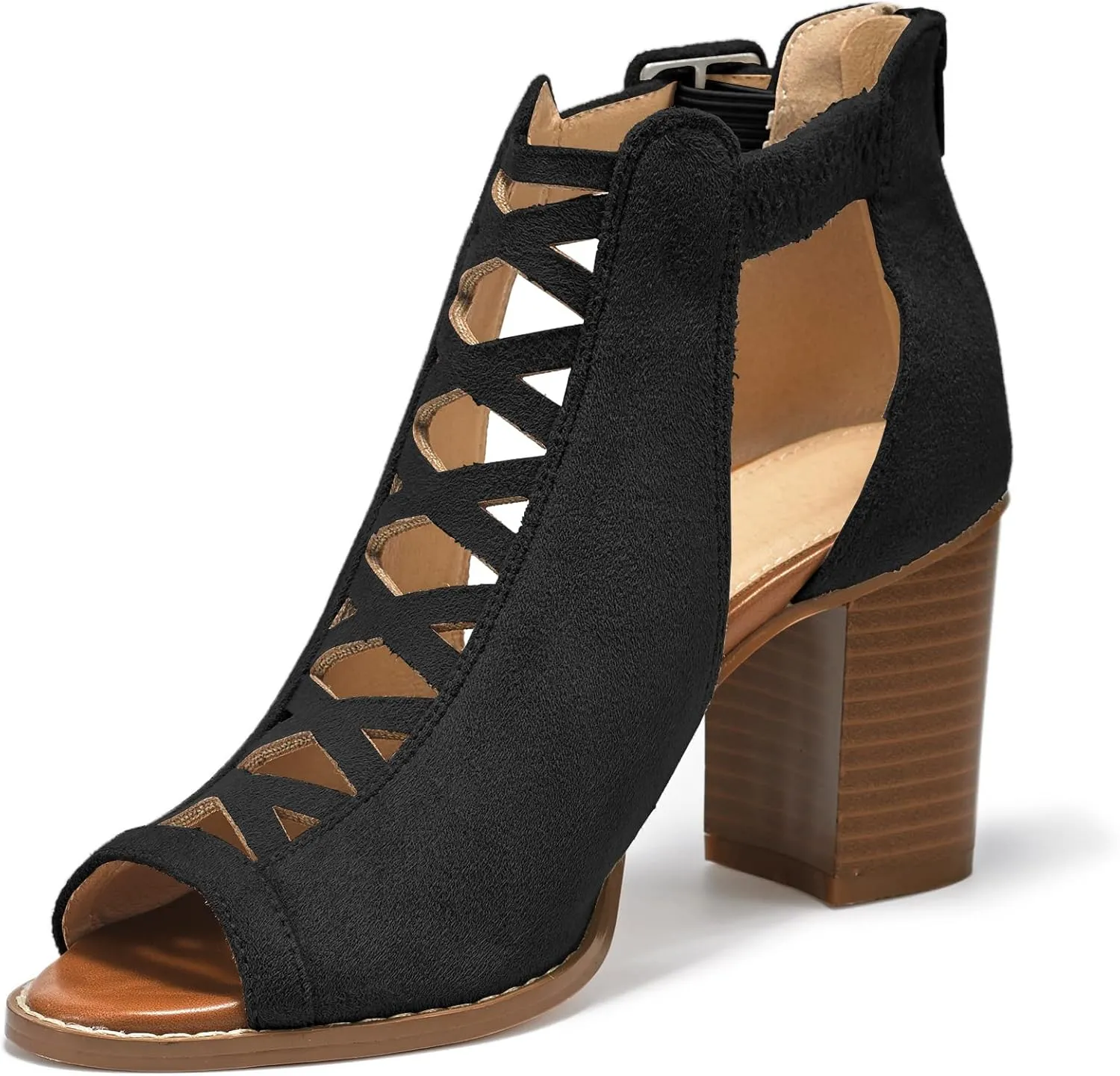 Liyuandian Womens Chunky Heel Open Toe Ankle Strap Zipper Back High Heel Sandals