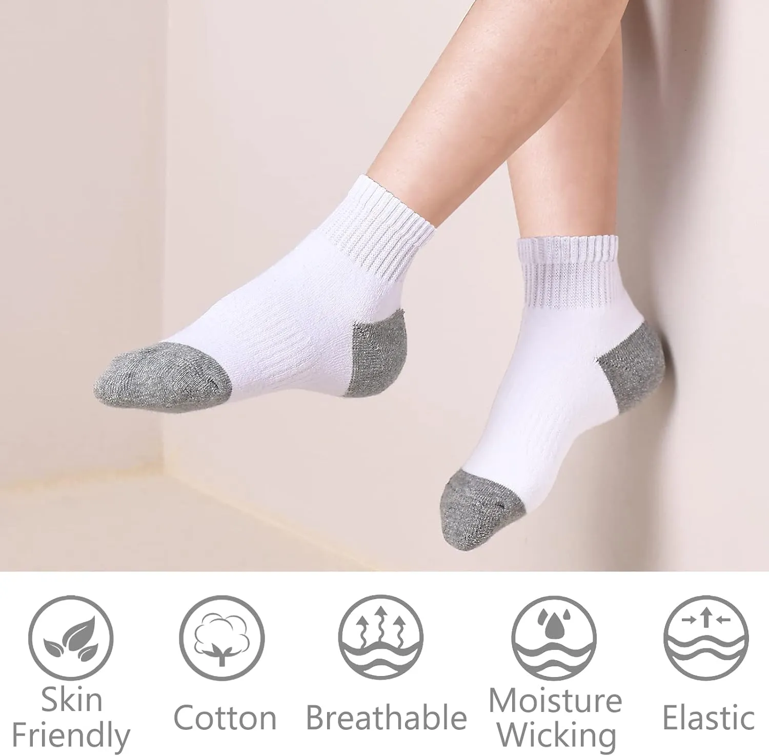 LO SHOKIM Athletic Socks Women Ankle Cushioned Running Socks 6 Pairs Thick Cotton Sports Socks