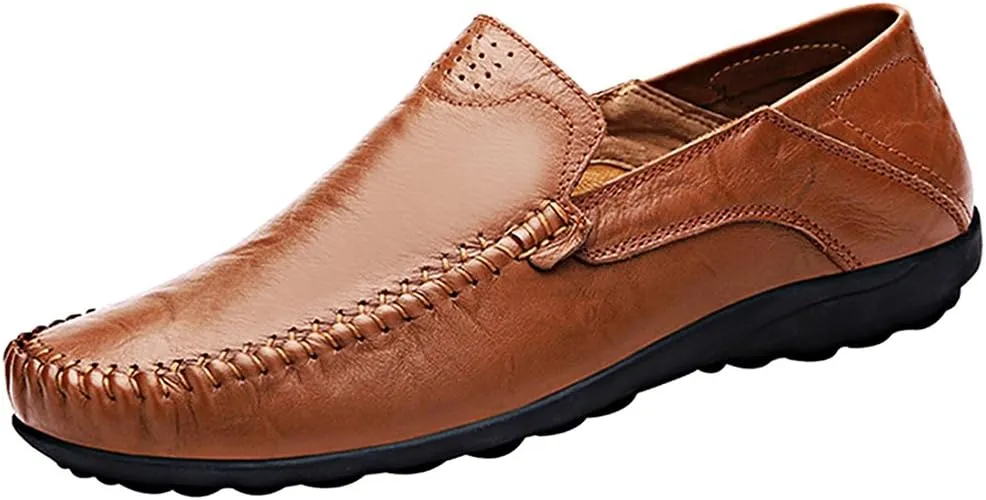 LOUECHY Men's Leather Slip-On Loafer Lightweight Driving Shoes Casual Moccasin Slipper