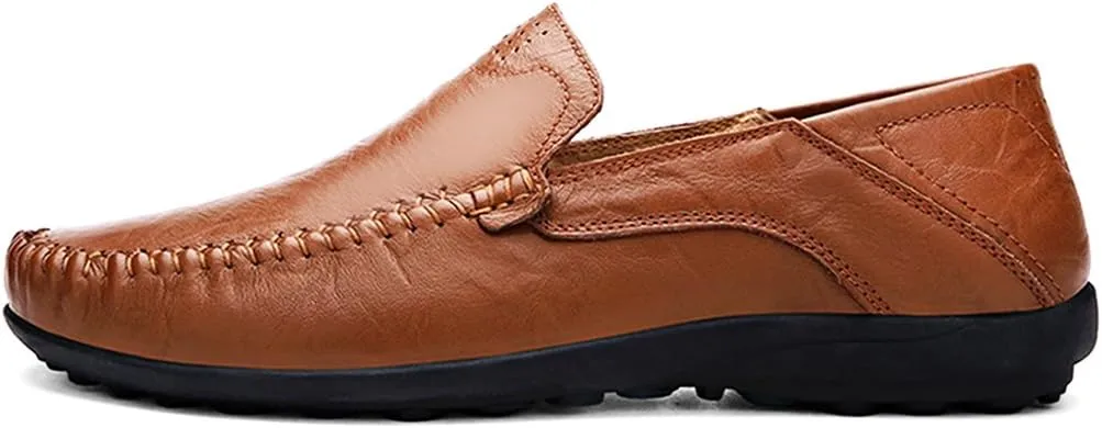 LOUECHY Men's Leather Slip-On Loafer Lightweight Driving Shoes Casual Moccasin Slipper