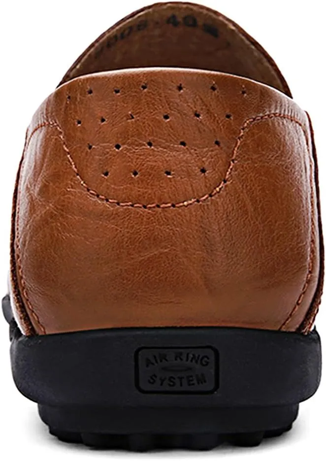 LOUECHY Men's Leather Slip-On Loafer Lightweight Driving Shoes Casual Moccasin Slipper