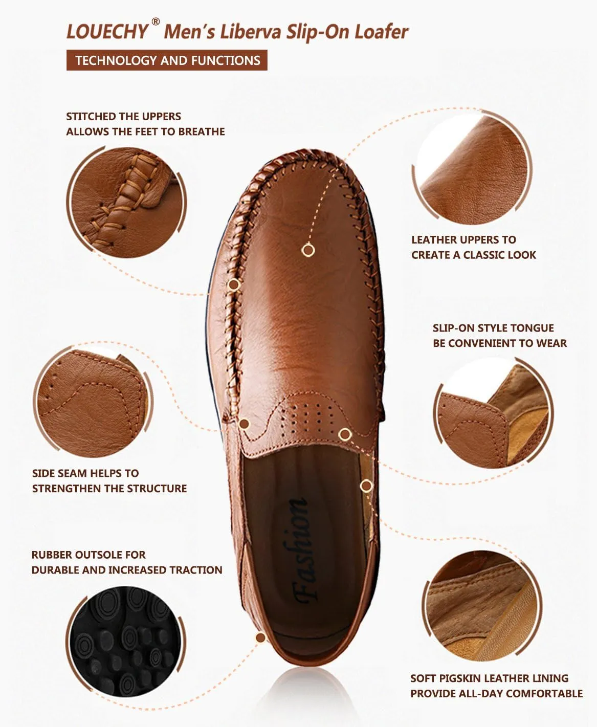 LOUECHY Men's Leather Slip-On Loafer Lightweight Driving Shoes Casual Moccasin Slipper