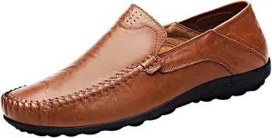 LOUECHY Men's Leather Slip-On Loafer Lightweight Driving Shoes Casual Moccasin Slipper