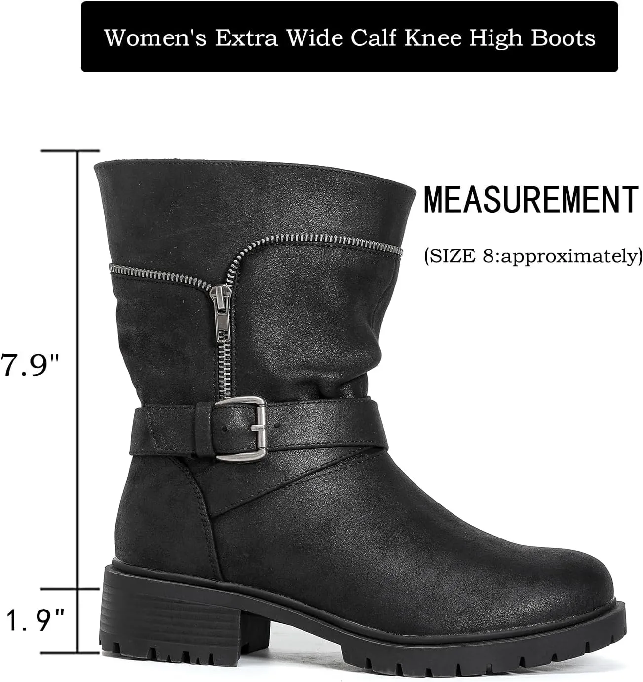 Luoika Women's Wide Width Ankle Boots - Low Heel Side Zipper Slouchy Mid Calf Boots Short Booties.