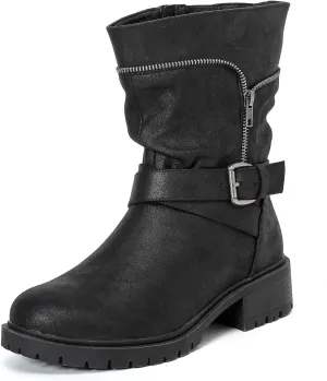 Luoika Women's Wide Width Ankle Boots - Low Heel Side Zipper Slouchy Mid Calf Boots Short Booties.