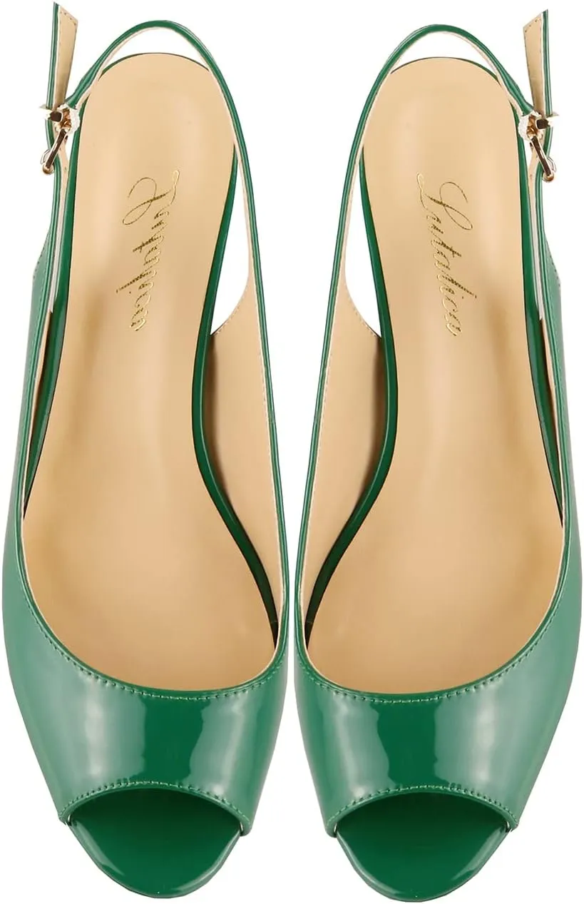 Lutalica W Women's Patent Leather Comfort Platform High Heel Slingback Sandals Sexy Peep Toe Stiletto High Heel Pumps