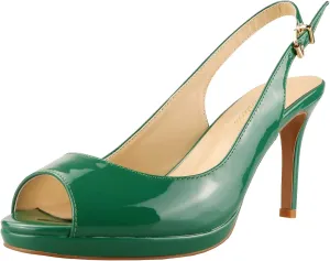 Lutalica W Women's Patent Leather Comfort Platform High Heel Slingback Sandals Sexy Peep Toe Stiletto High Heel Pumps