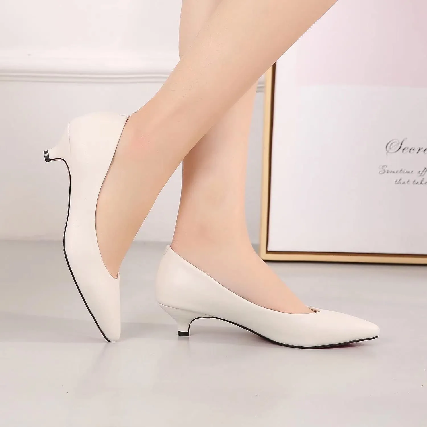 LUXINYU Women's Classic Fashion Pointed Toe Kitten Heel Dress Pumps Shoes Comfort Low Heel Work Shoes