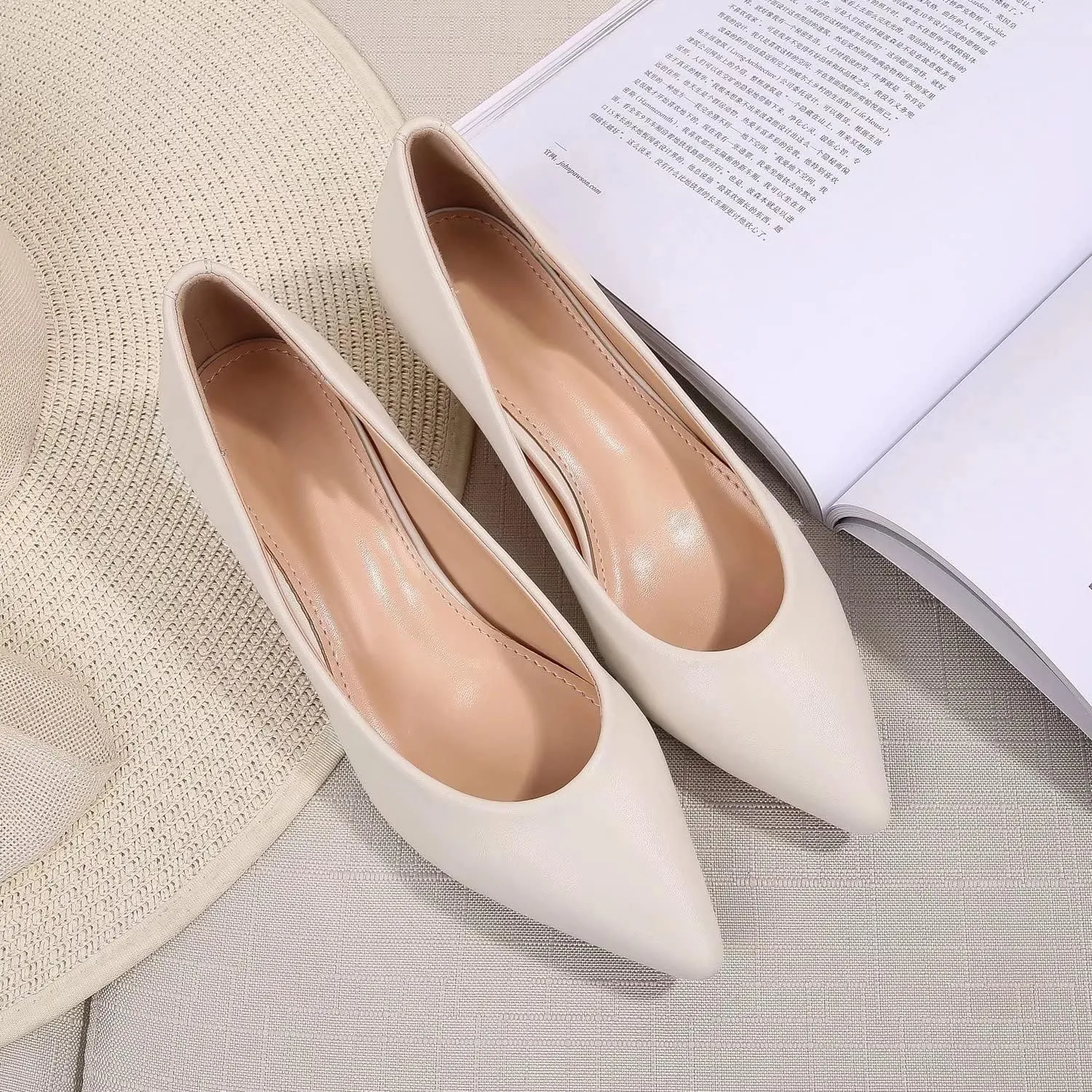 LUXINYU Women's Classic Fashion Pointed Toe Kitten Heel Dress Pumps Shoes Comfort Low Heel Work Shoes