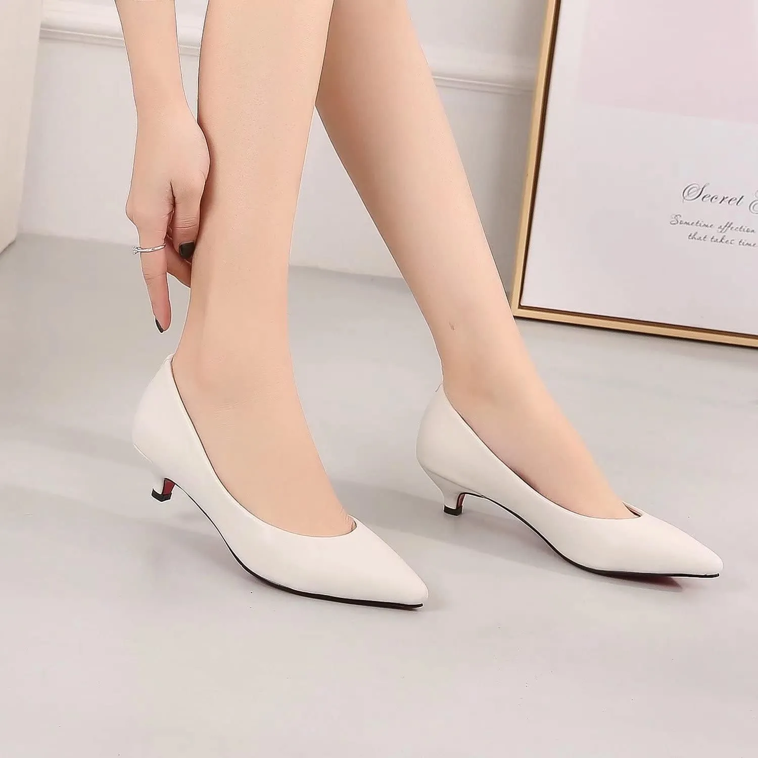 LUXINYU Women's Classic Fashion Pointed Toe Kitten Heel Dress Pumps Shoes Comfort Low Heel Work Shoes