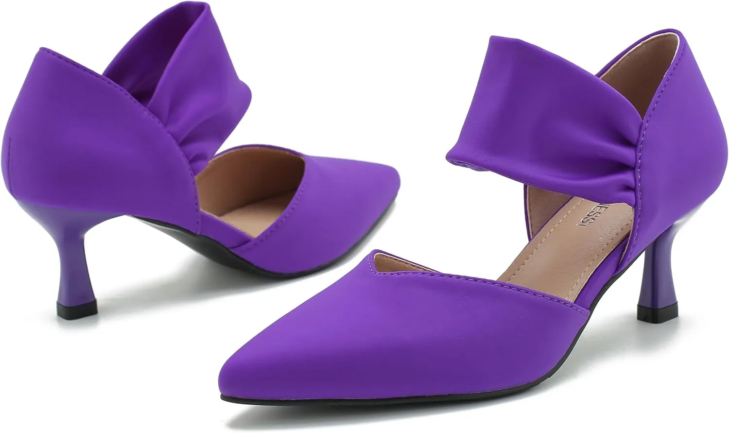 MAIERNISI JESSI Kitten Heels for Women Closed Pinted Toe Low Heels Slip on Ankle Strap Elegant Dress Pumps