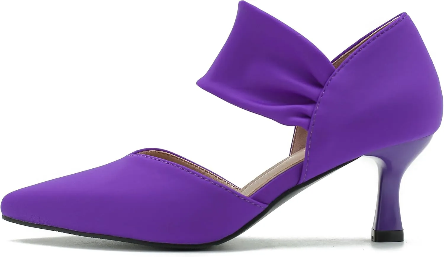 MAIERNISI JESSI Kitten Heels for Women Closed Pinted Toe Low Heels Slip on Ankle Strap Elegant Dress Pumps