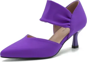 MAIERNISI JESSI Kitten Heels for Women Closed Pinted Toe Low Heels Slip on Ankle Strap Elegant Dress Pumps