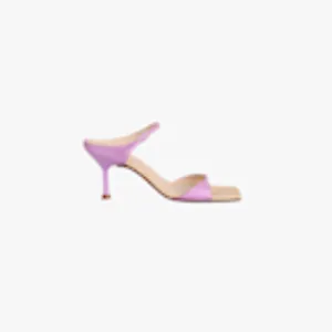MARCH23 - SLIPPER - CLAIRE MEDIUM HEEL MULE - SOFT BERRIE LEATHER   RAFFIA