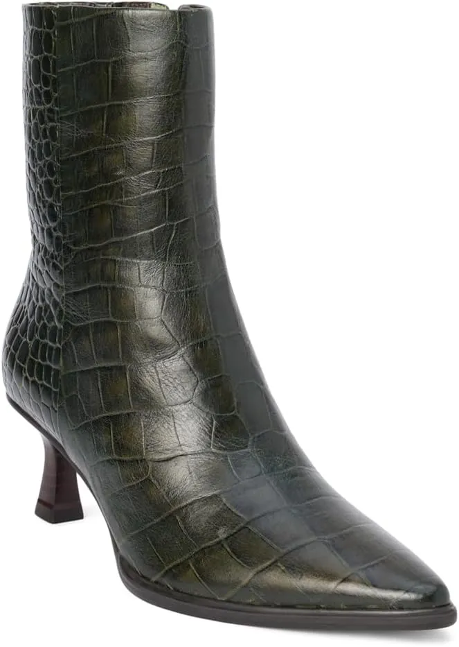 Matisse Womens Gabbie Croc Embossed Pointed Toe Zippered Casual Boots Ankle Mid Heel 2-3" - Green