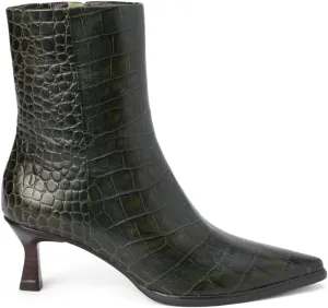 Matisse Womens Gabbie Croc Embossed Pointed Toe Zippered Casual Boots Ankle Mid Heel 2-3" - Green